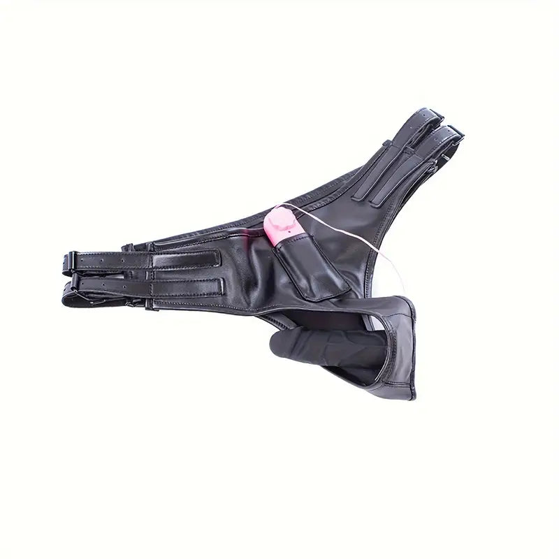 SM Restraint Thick Faux Leather Panties With Silicone Dildo Strap-On