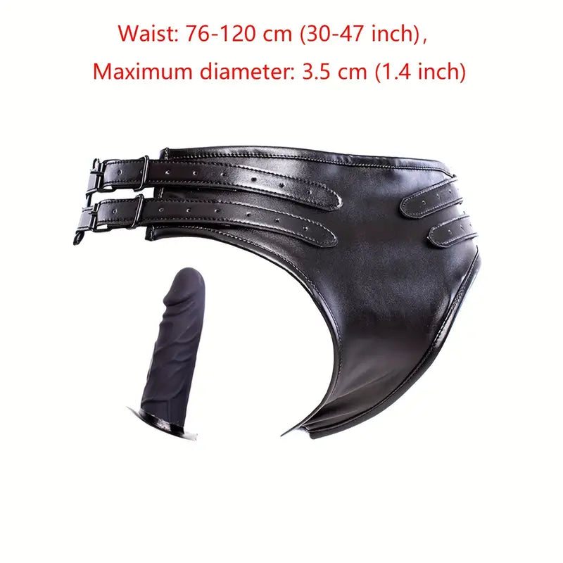 SM Restraint Thick Faux Leather Panties With Silicone Dildo Strap-On