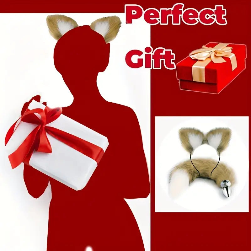 2pcs Set Role Play Luxury Fox Tail Anal Plug Butt Suitable For Women