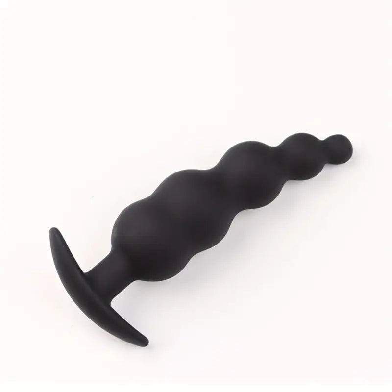Ergonomic Black Silicone Anal Beads Secure Anchor Base Adult Toy