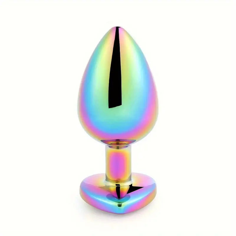 Colorful Medium-Sized Metal Butt Plug Heart-Shaped Rainbow Anal Trainer