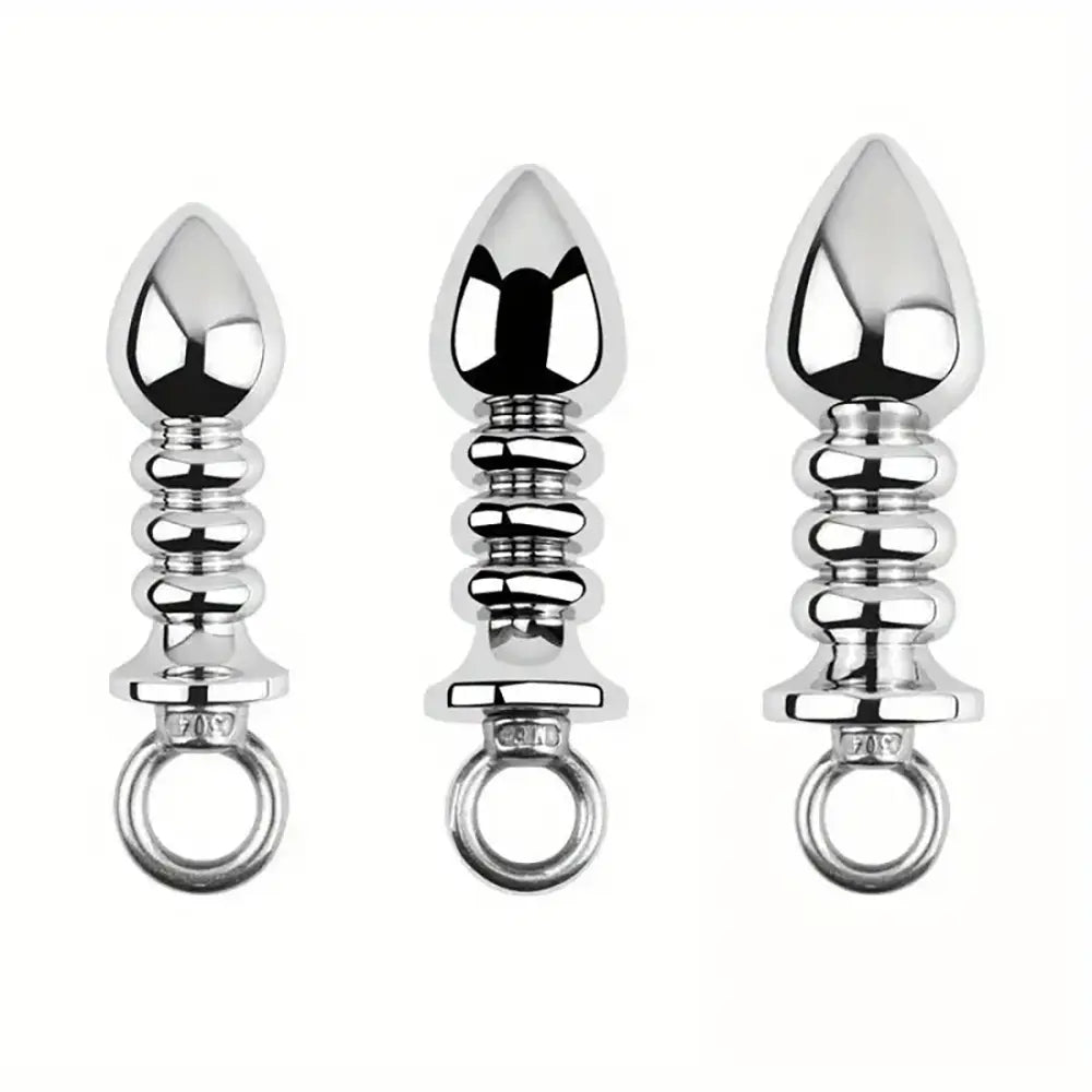 Metal Backyard Ring Threaded Anal Plug Silvery Pulling Plug