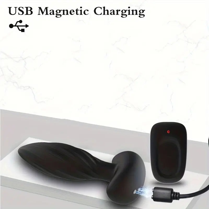 Black Anal Trainer With 16-vibration Butt Plug For Anus Vagina Stimulation