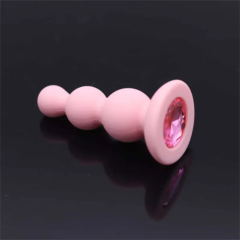 Pink Silicone Anal Plug With Gem Base Smooth Curved Design Butt Plug