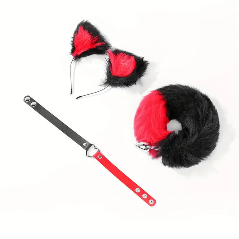 Cute Fox Tail Plug Tail With Small Butt Plug Cat Ears Collar Metal Anal Toy