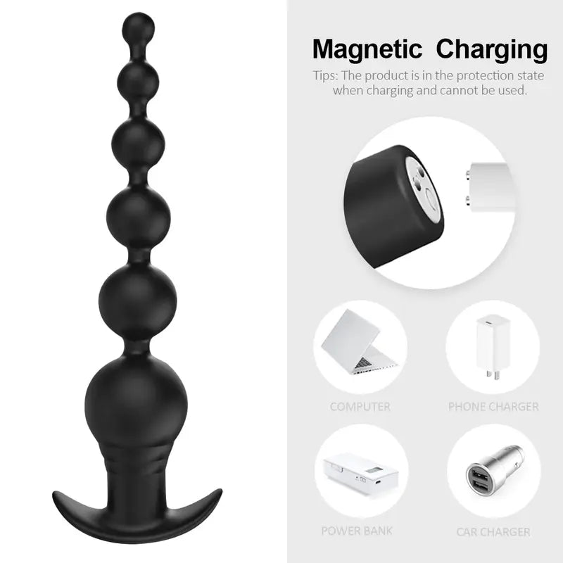 Vibrating Anal Beads Butt Plug Graduated Design Silicone Anal Vibrator