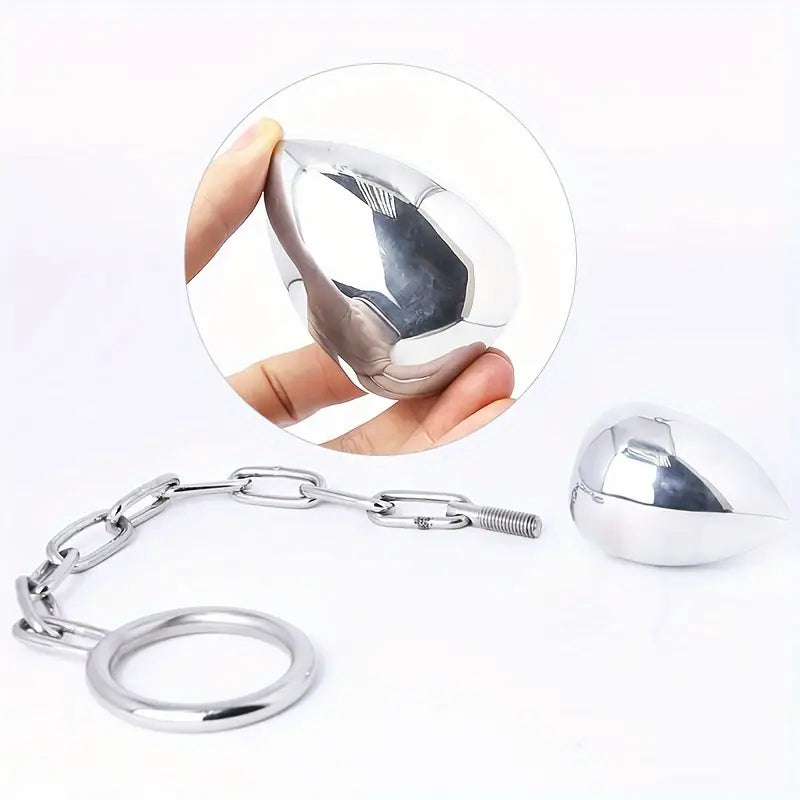 Metal Stainless Steel Chain Anus Plug Removable Chain Male Ring Set