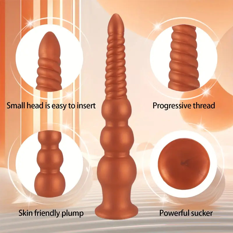 Golden Long Anal Plug With Suction Cup Anal Beads Female Sex Toy