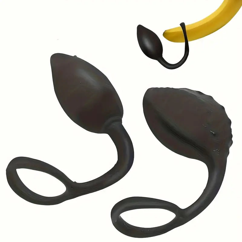 Silicone Anal Plug With Loop Sex Toy 2-in-1 Male Cock Ring Pull Tab