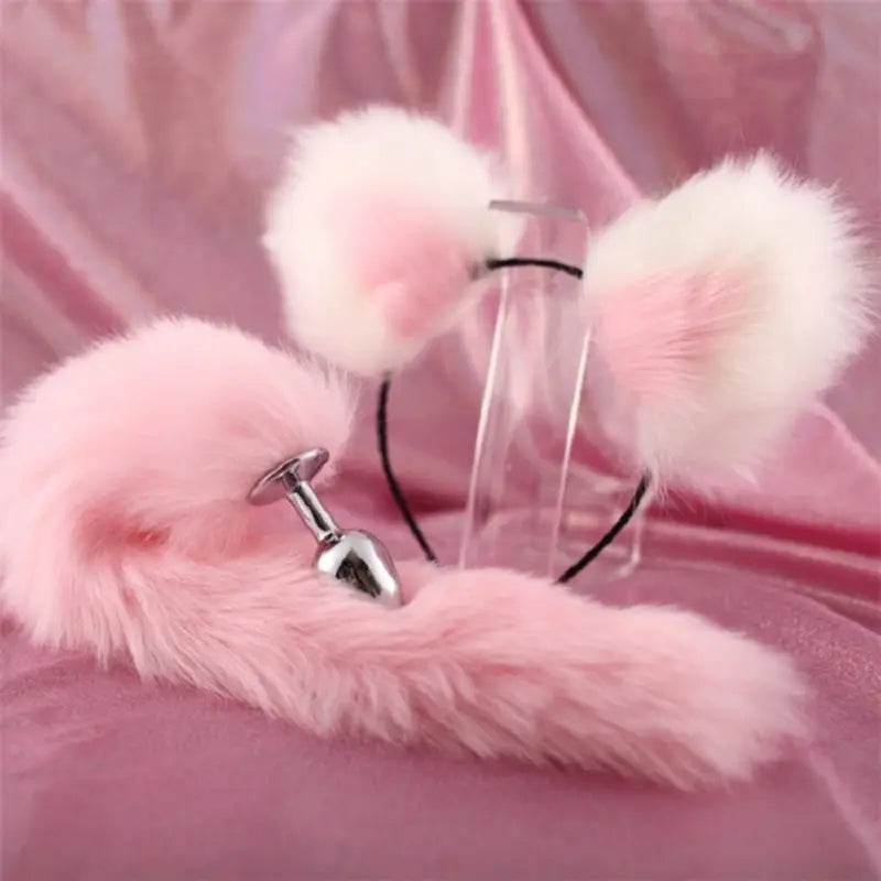 Fur Anal Fox Tail Metal Heads Butt Plug Adult Game Insert Stopper Set