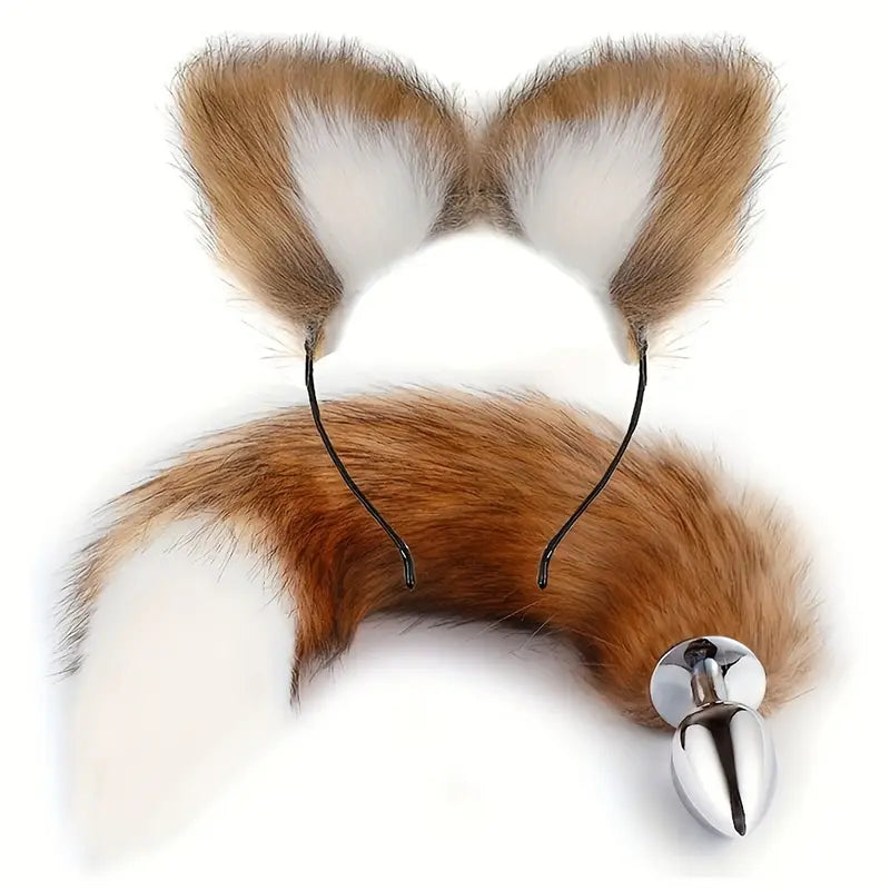 2pcs Set Role Play Luxury Fox Tail Anal Plug Butt Suitable For Women 2pcs Set Role Play Luxury Fox Tail Anal Plug Butt Suitable For Women
