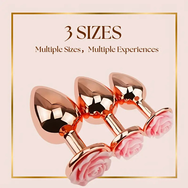Metal Pink Heart Anal Plug Rose Base 3 Sizes Suitable For Beginners