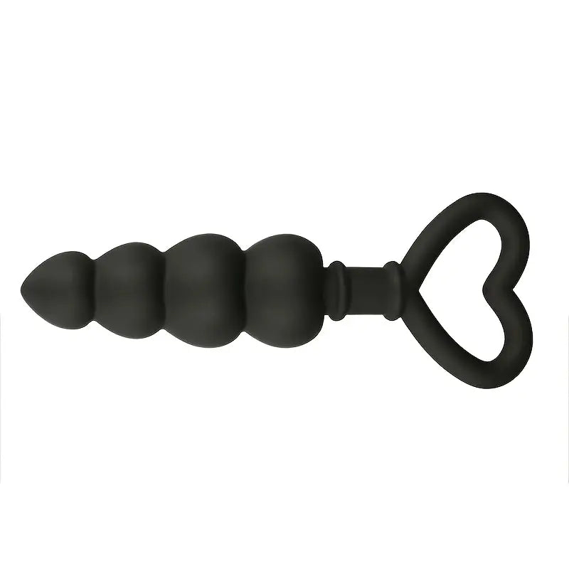 Black Silicone Anal Plug with Heart-Shaped Pull Ring Bullet Pleasure Toy
