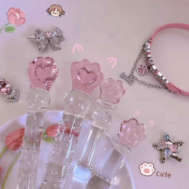 Heart-Shaped Glass Crystal Dildo Anal Plug With Beads Erotic Toy For Men