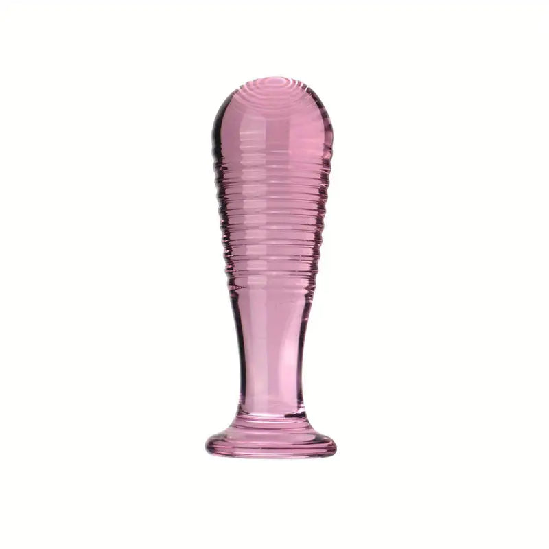Elegant Blue Glass Threaded Anal Plug G-Spot Stimulation Ribbed Design