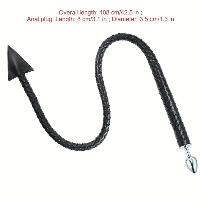 Alloy Anal Plug With Leather Whip Adult Sex Toy Erotic Butt Plug SM Flirting