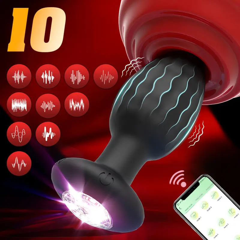 10 Modes Vibrating Butt Plug With Crystal Diamond Light Up Base APP Vibrator