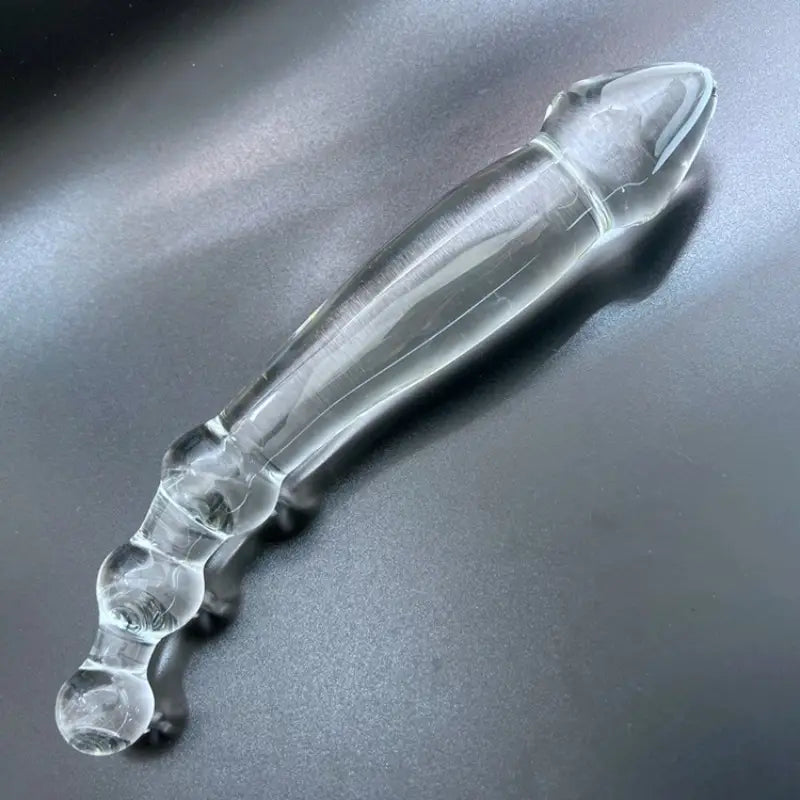 9.05in Crystal Clear Glass Double-Ended Curved Dildo Anal Plug For Lesbian