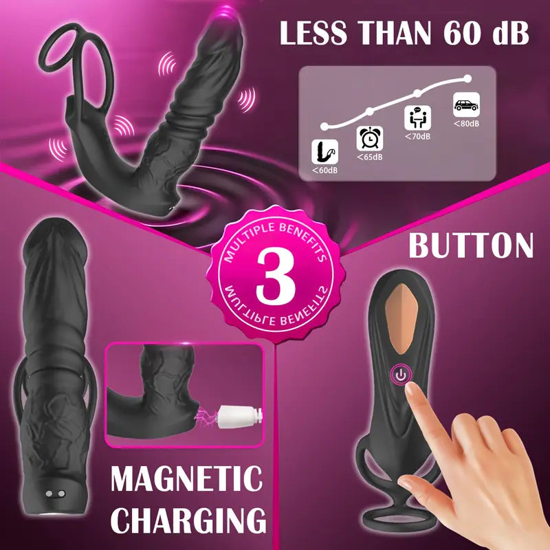 Thrusting Anal Vibrator 5-in-1 Vibrating Anal Plug Dildo Shaped Vibrator