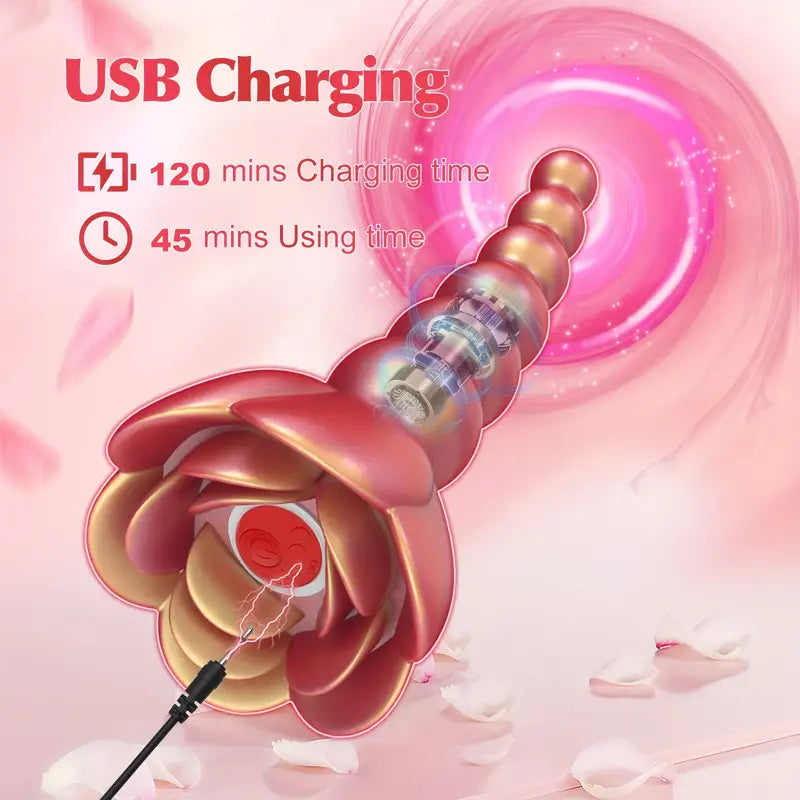 Rose Sex Toy Anal Beads Vibrating Butt Plug Anal Vibrator Prostate Massager