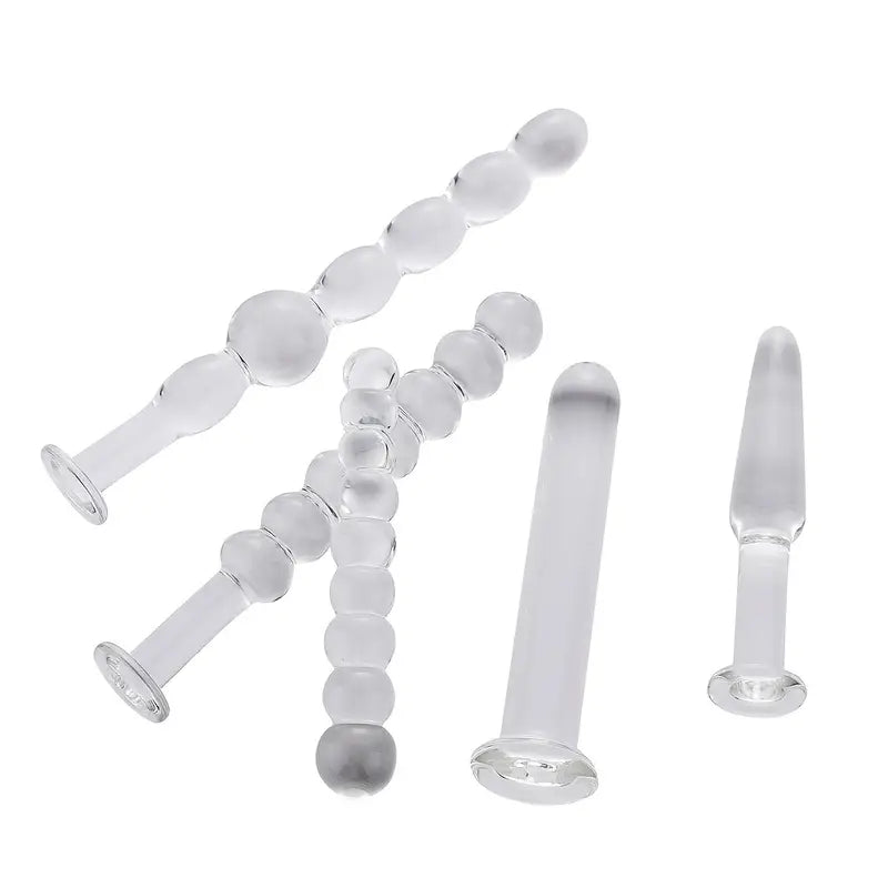5 Crystal Glass Anal Plugs Transparent Anal Beads For Adult Pleasure
