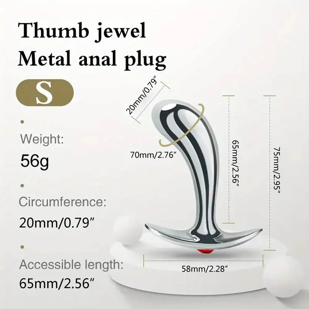 Golden Thumb Metal Male Anal Plugs With Gemstone Base Design