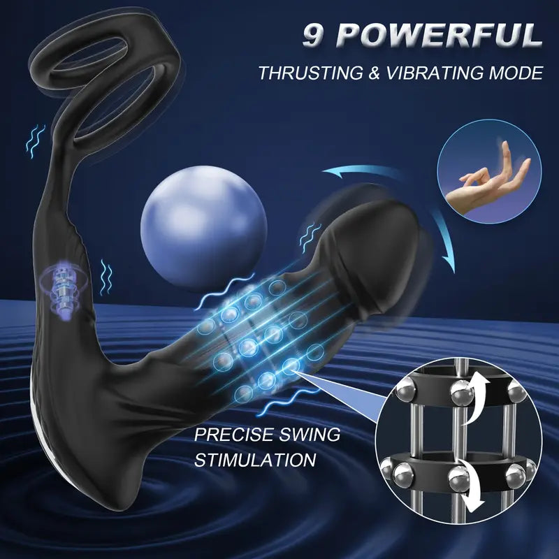 Prostate Massager Wiggling Swing Thrusting Vibrator With Dual Cock Rings