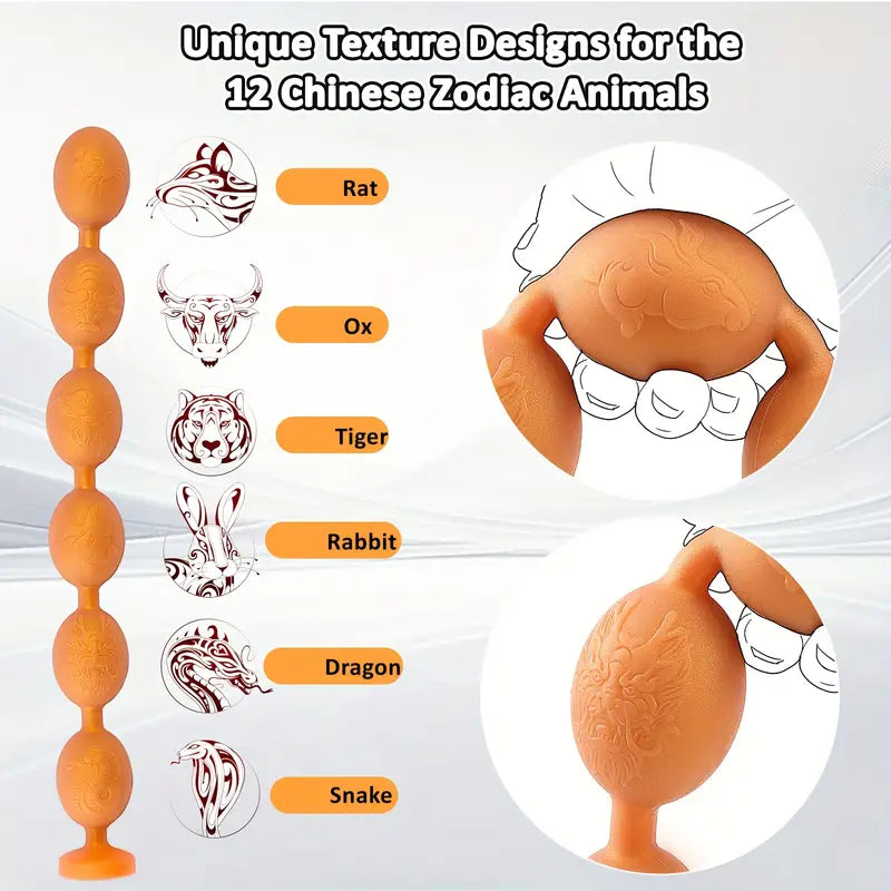 Zodiac Animals Silicone Wearable Anal Beads Anal Plug Pull Beads Massager