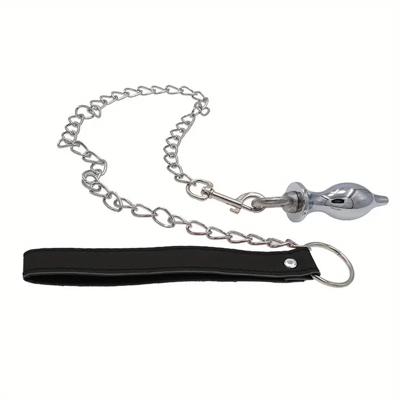 Unisex Metal Butt Plug With Traction Rope Adult Toy For Bedroom Orgasm