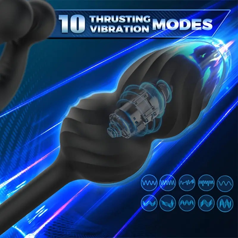 10 Vibrating Thrusting Modes Silicone Prostate Butt Plug With Cock Ring