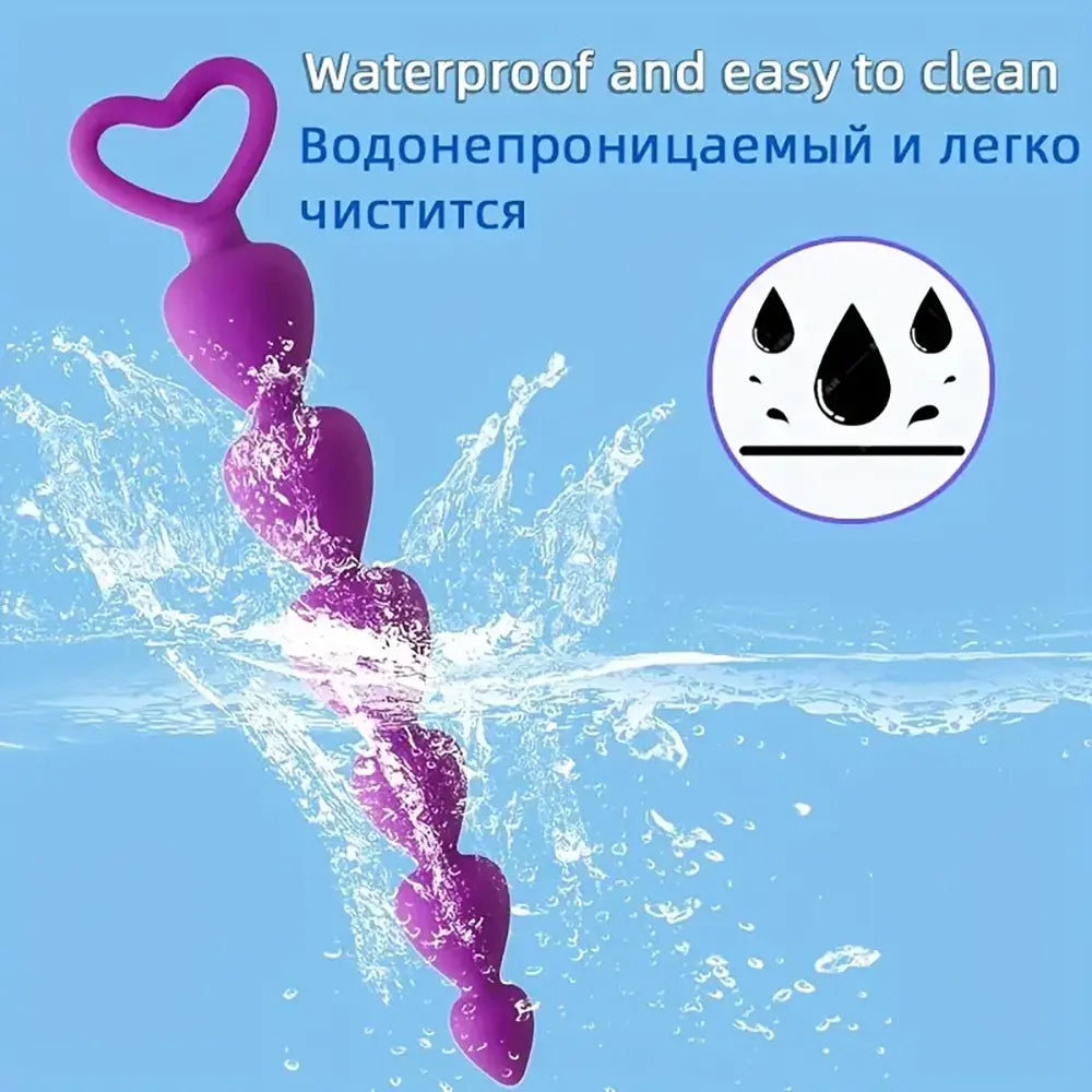 Mini Heart Shaped Anal Plug Vaginal Pull Beads Silicone Soft Butt Plug