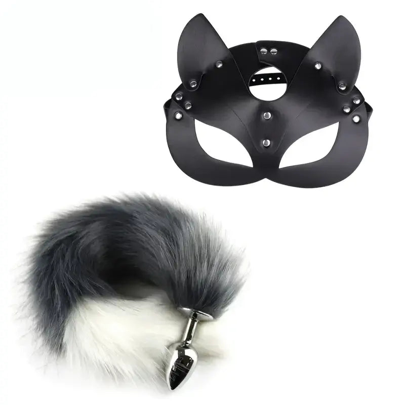 Luxurious Combination Sexy Catwoman Mask Tail Metal Anal Plug Cosplay