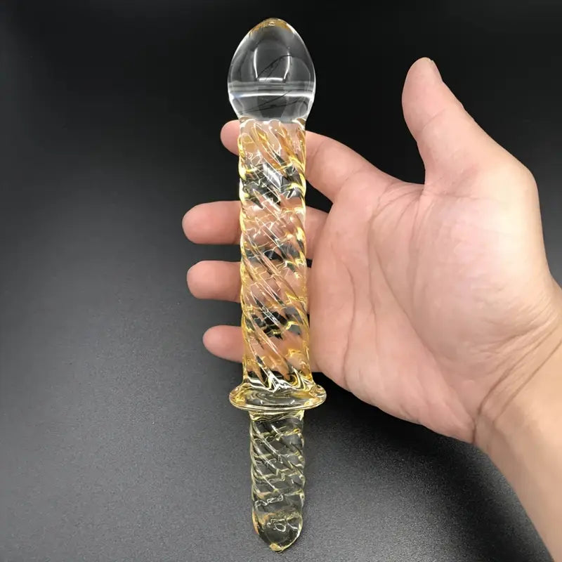 Golden Pattern Glass Dildo Handheld Anal Plug Sex Toy For Men