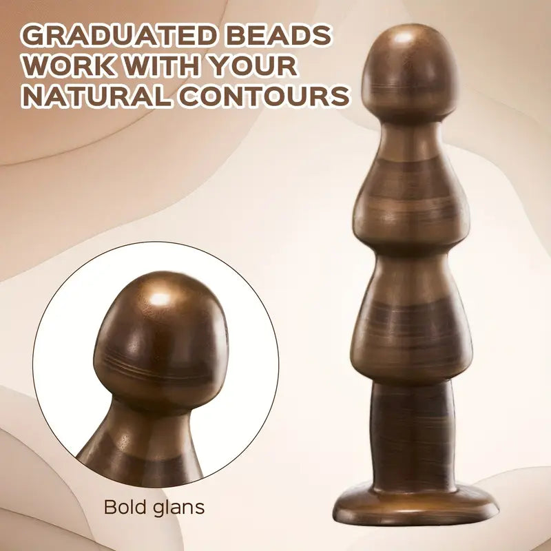 Large Wood-Textured Anal Dilator With Suction Cup Base Bead Design