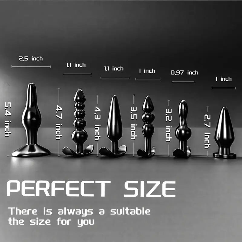 6pcs TPE Butt Beads Plug Set Silicone Anus Toys With Curved Base