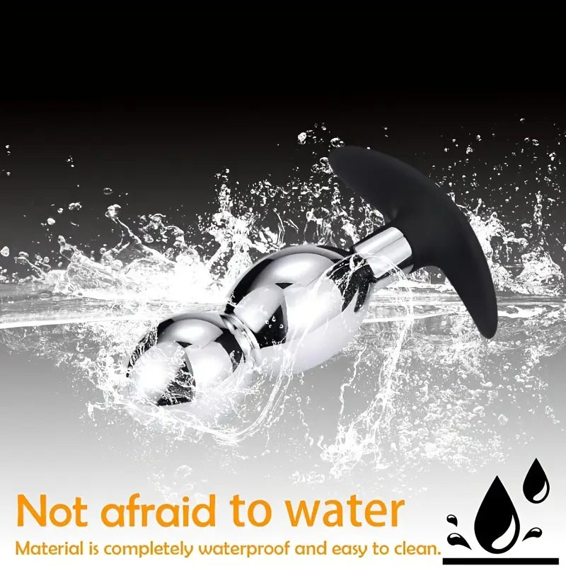 Aluminum Alloy Butt Plug Black Silicone Handle Double Beads Anal Plug