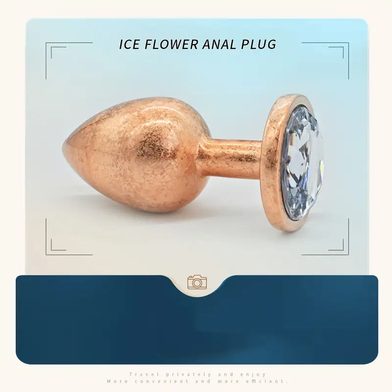Golden Ice Flower Anal Plug Metal Butt Trainer With Jeweled Base