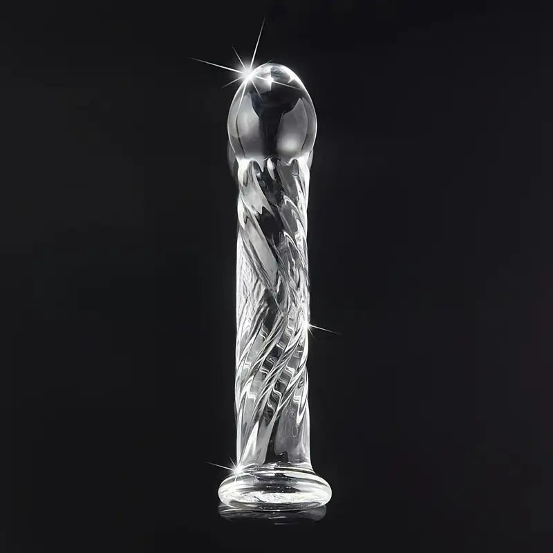 Elegant Transparent Crystal Dildo Glass Anal Plug Spiral Design Adult Toy