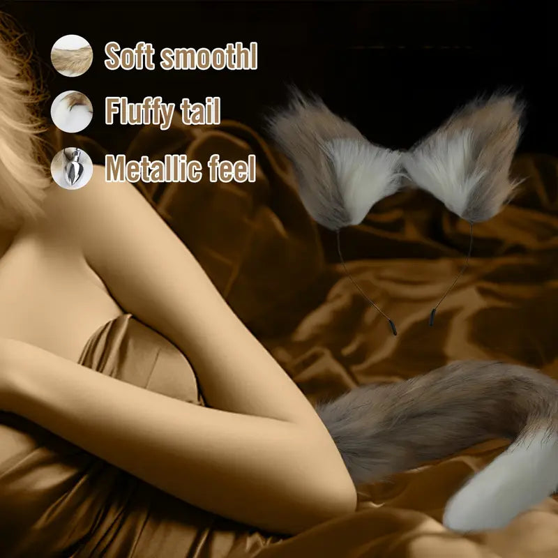 2 Set Sex Fox Tail Plug Butt Plug With Cat Ears For Women Men Beginner