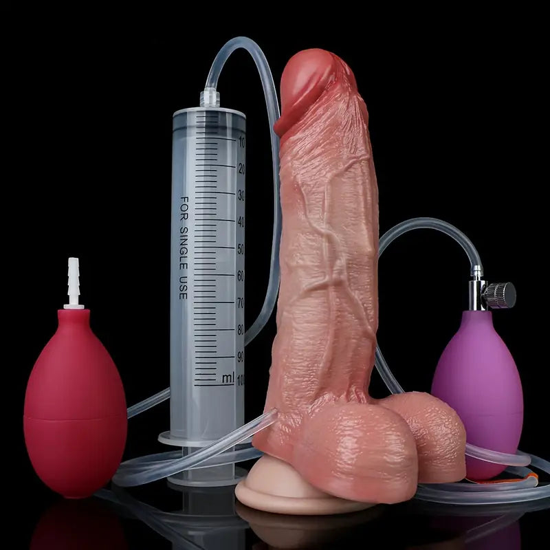 7.24in Inflatable Anal Realistic Squirting Raised Veins Soft Silicone Dildo