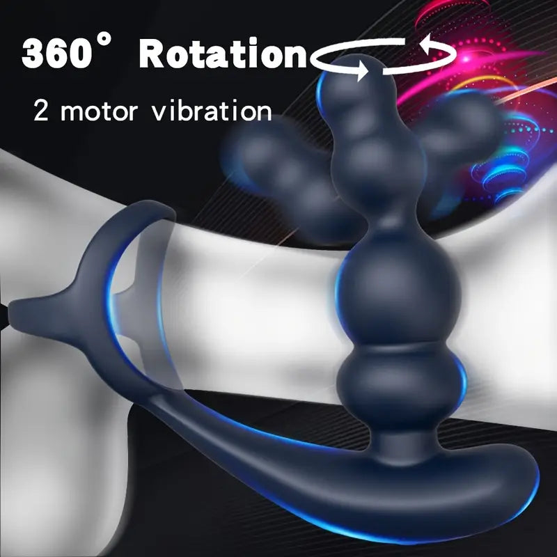 Double Motor Male Prostate Massager Vibrator 360° Rotate Ring Butt Plug