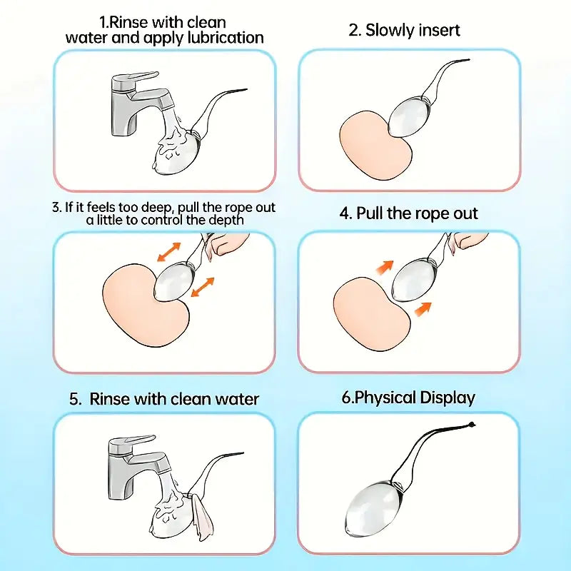 Large Oval Glass Butt Plug With Rope Comfortable Fit For Couples Women