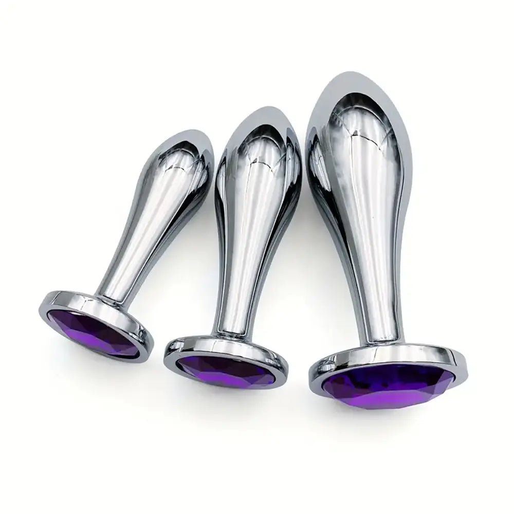 Metal Drop Anal Plug Three Sizes Jewel Base Butt Plug For G-point Massage