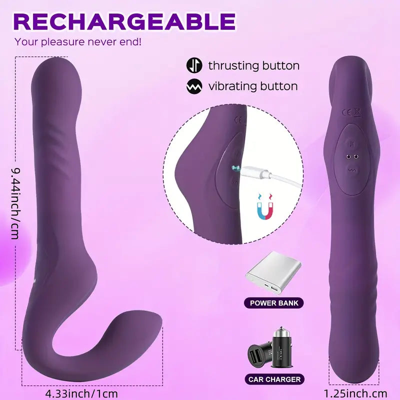 Strapless Strap-On G-Spot Dildo Vibrator 3 Thrusting 10 Vibrating Modes