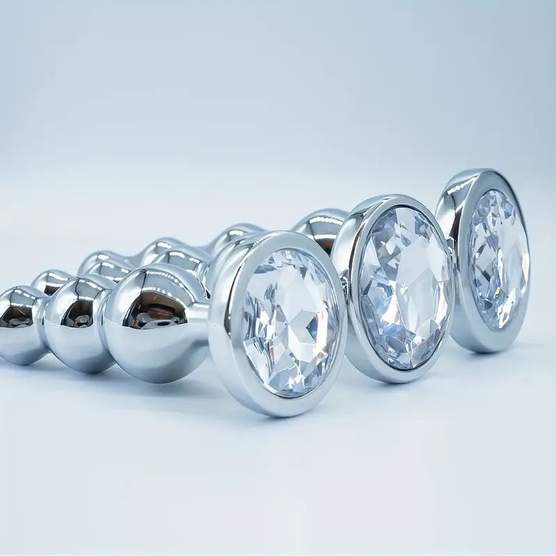 4 Bead Metal Anal Plug Gem Base Butt Plug Beginner Expert Anal Stimulation