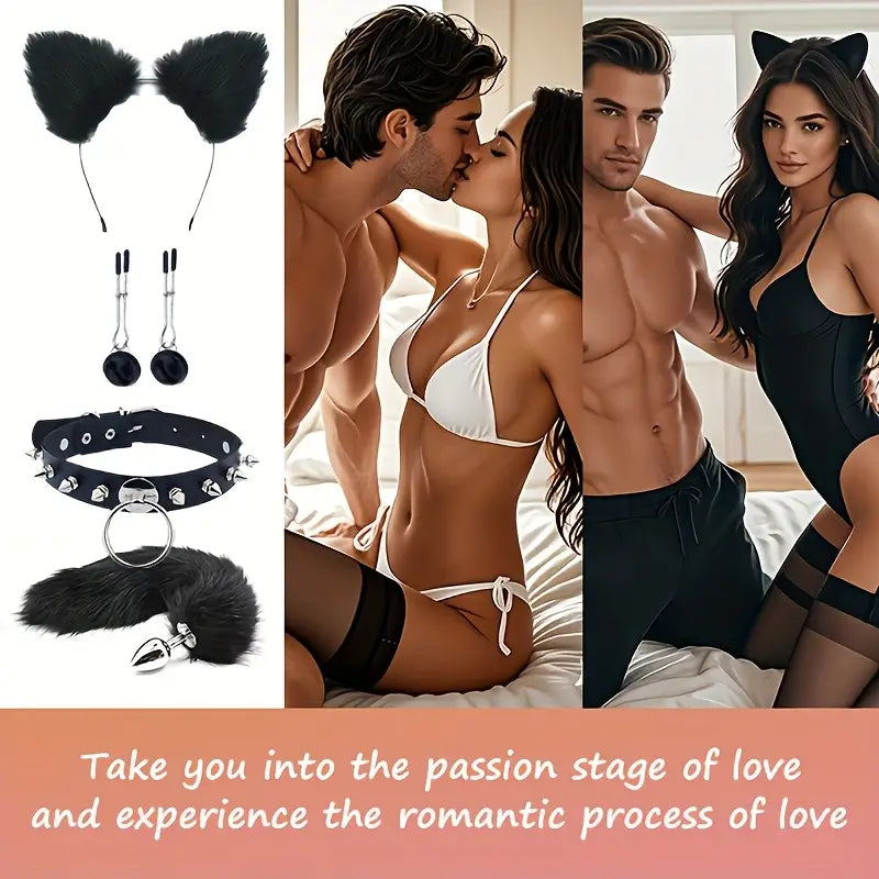 5/3/2pcs Fox Tail Butt Plug With Ear Headband Metal Butt Plug Role Play