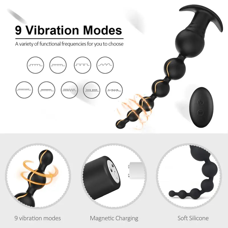Vibrating Anal Beads Butt Plug Graduated Design Silicone Anal Vibrator
