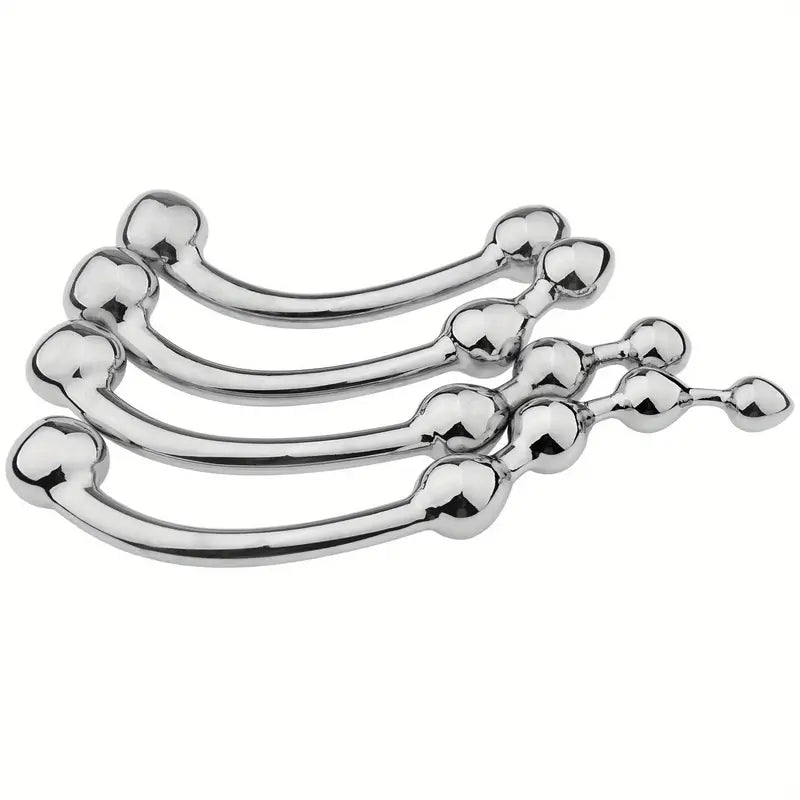 Stainless Steel Anal Stopper With 4 Beads Prostate Massager For Adults