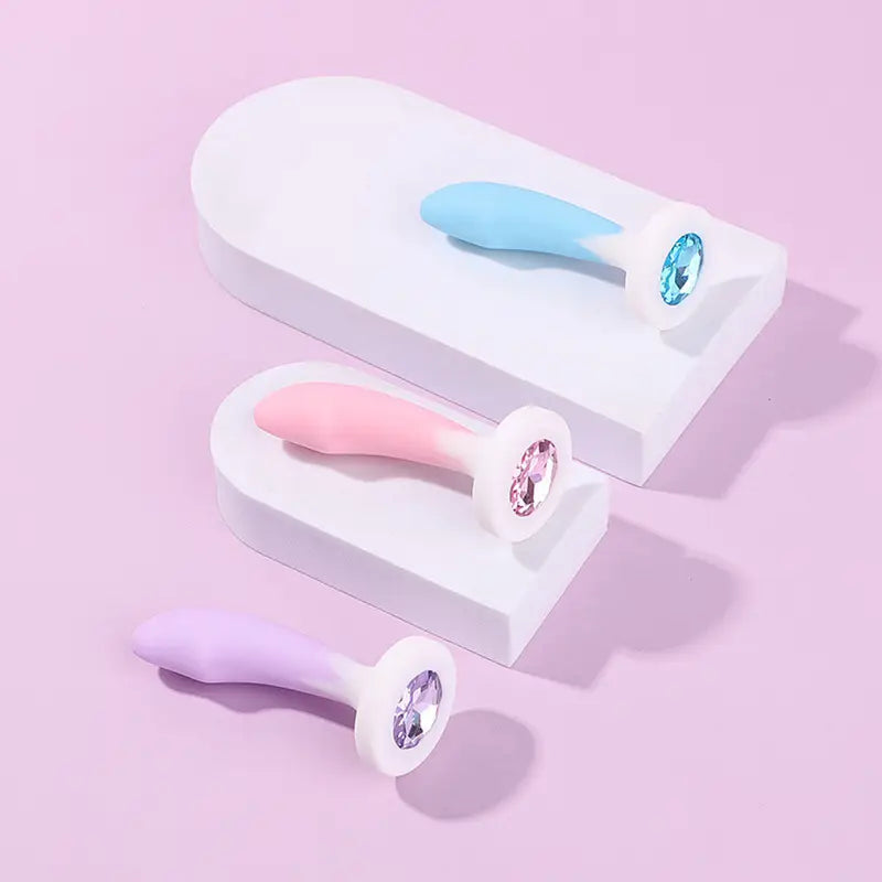 3 Colors Small Smooth Silicone Anal Plug With Gem Base For Beginners