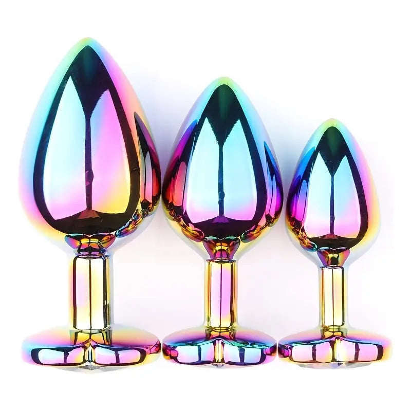 Rainbow Gradient Color Colorful Crystal Metal Princess Anal Plug